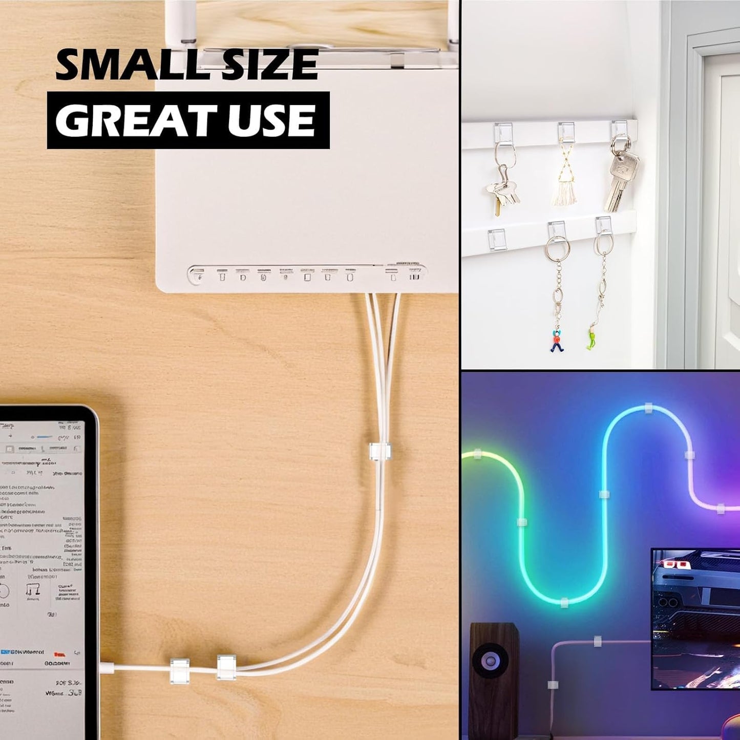 AGPTEK Ethernet Cable Clips, 100 PCS Adhesive Wire Clips, Flat Cord Clips Small Cable Holder Management for Home Wall Flat Ethernet Network Cord Organizer, Decoration Fairy Light Sticky Hooks, White