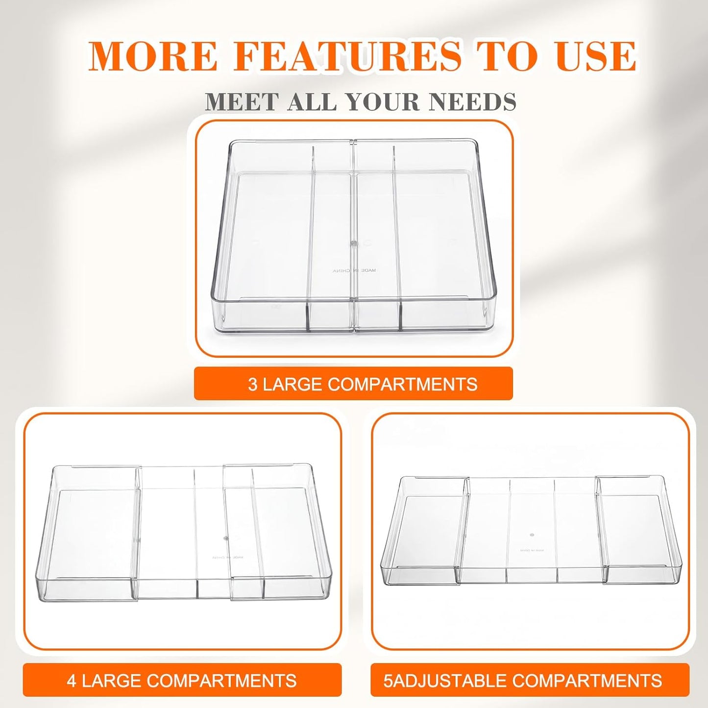 Briwooody 1 Pcs Large Expandable Acrylic Drawer Organizers, Grid Adjustable Drawer, Dividers Organizer for Desk, Makeup, Jewelry, Office, Kitchen Supplies (Clear,11 Compartments)
