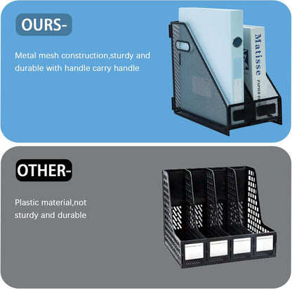 Desk Organizers Metal Magazine File Holder Racks Desktop Folder Storage Binder Organiser Document Organization for Home Office & Classroom,5 Vertical Compartments
