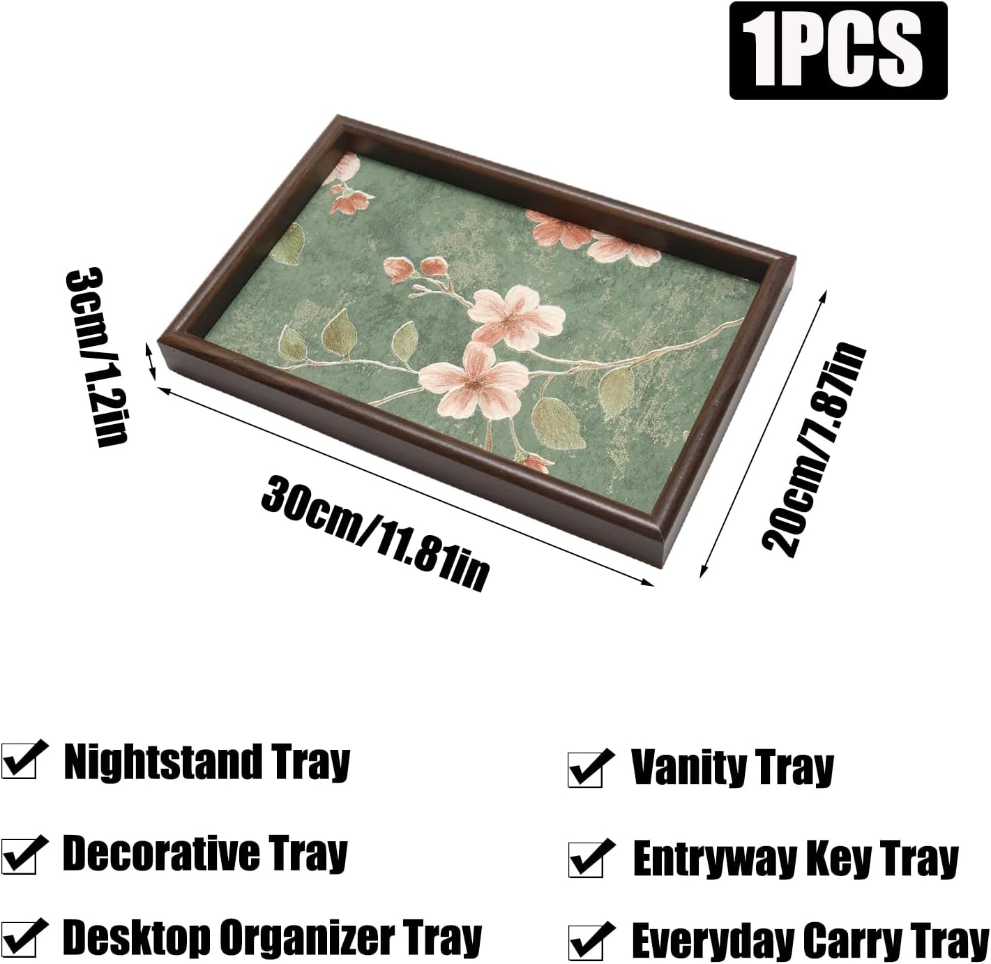 Wooden Valet Tray with Leather Base, EDC Catch All Tray Nightstand Entryway Table Vanity Organizer 11.8x7.9, Black