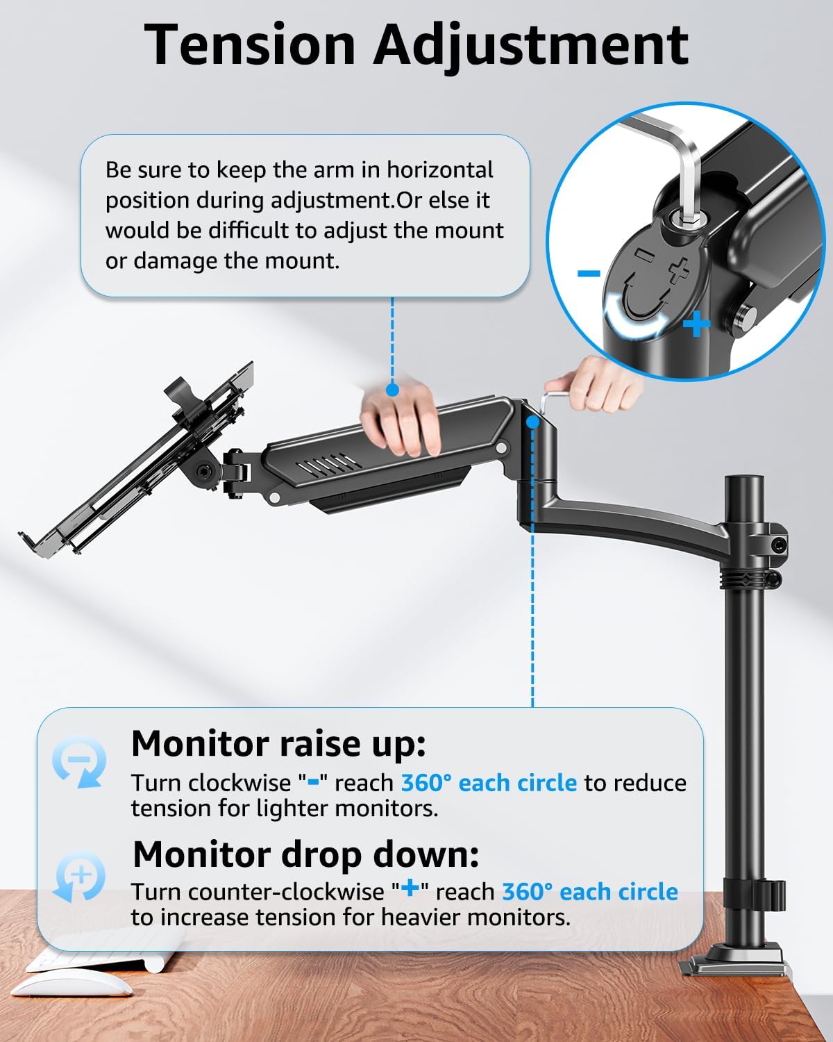 MOUNTUP Laptop Stand for Desk, Adjustable Aluminum Laptops Arm Mount for 14-17 Inch Notebook & 32" Monitor, Laptops Arm for Desk Support for 2.2-19.8lbs, 2-in-1 Laptop Desk Mount with Clamp/Grommet