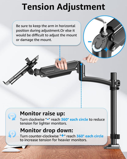 MOUNTUP Laptop Stand for Desk, Adjustable Aluminum Laptops Arm Mount for 14-17 Inch Notebook & 32" Monitor, Laptops Arm for Desk Support for 2.2-19.8lbs, 2-in-1 Laptop Desk Mount with Clamp/Grommet