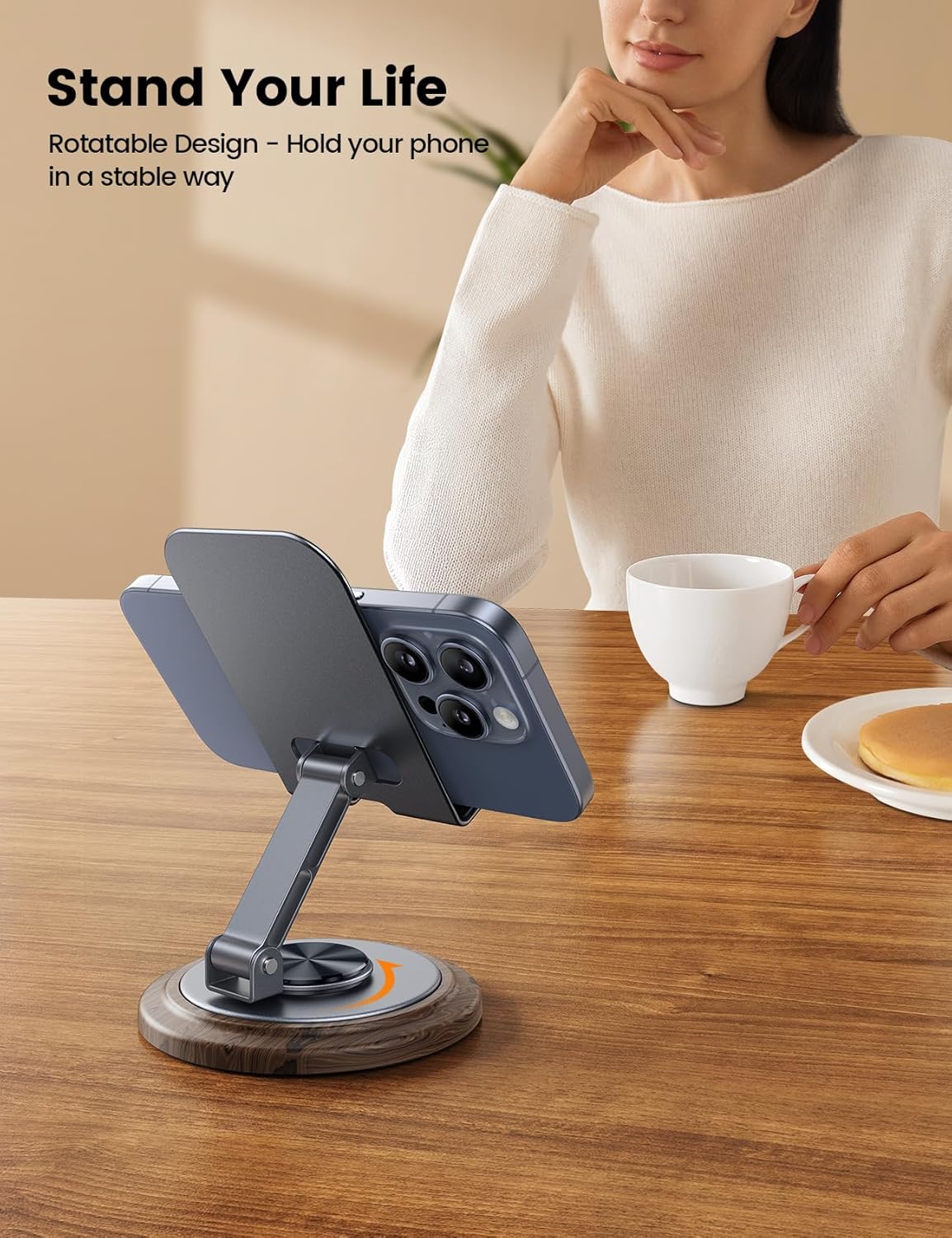 Lamicall Cell Phone Stand for Desk - [360° Rotation] Sturdy Adjustable Desktop Phone Holder, Foldable Mobile Stand, Office Desk Accessories Gifts for iPhone 17 16 15 14 Pro Max, Galaxy S26, Cellphone