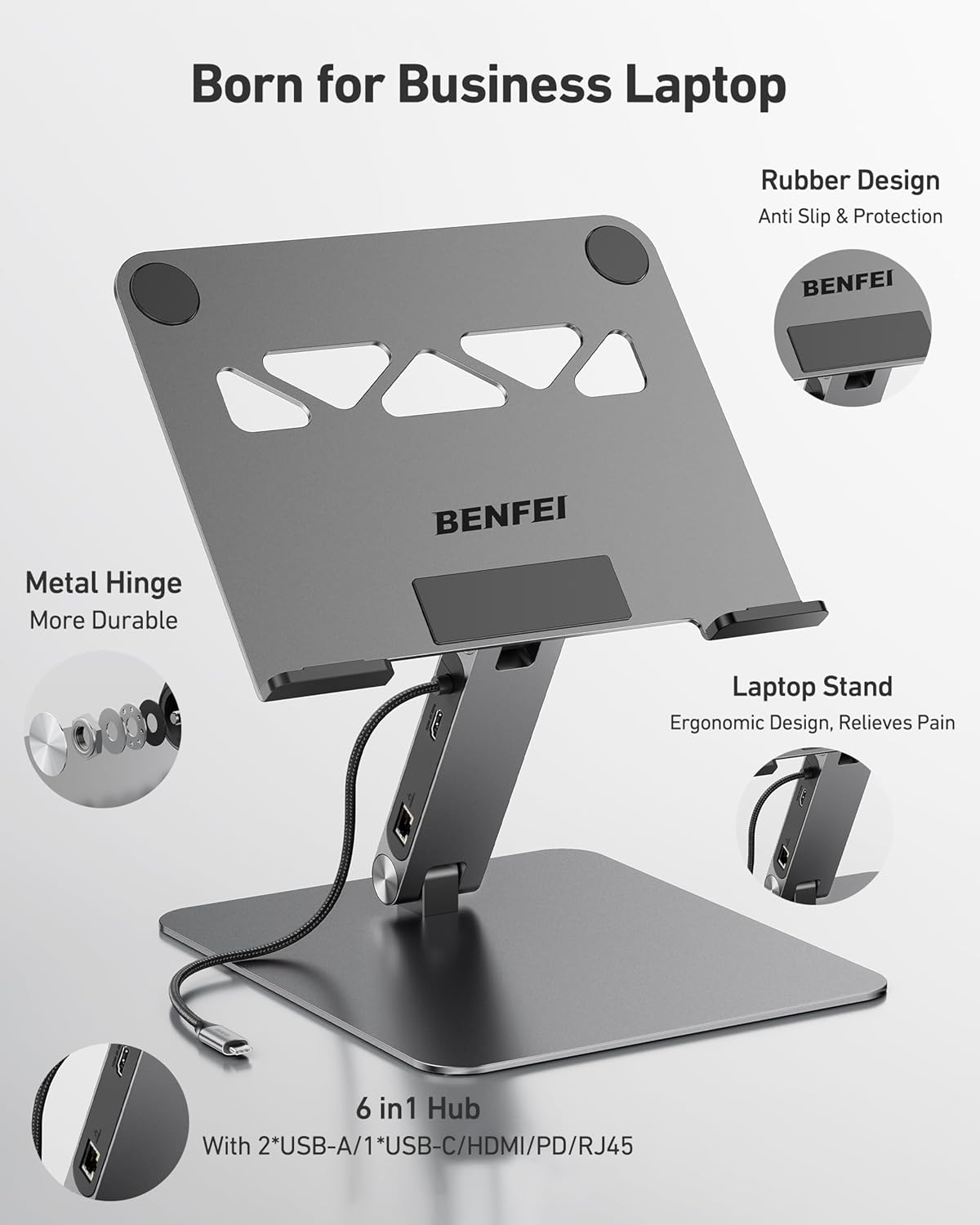 BENFEI Laptop Stand with USB C 7in1 Docking Station,HDMI 4K@60Hz,1*SD 1*Micro SD,100W Power Delivery,10Gbps 1*USB C 3.2 and 2*USB A 3.2 Compatible with MacBook Pro/Air, iPad Pro, XPS, Thinkpad