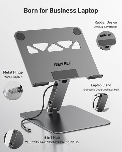 BENFEI Laptop Stand with USB C 7in1 Docking Station,HDMI 4K@60Hz,1*SD 1*Micro SD,100W Power Delivery,10Gbps 1*USB C 3.2 and 2*USB A 3.2 Compatible with MacBook Pro/Air, iPad Pro, XPS, Thinkpad