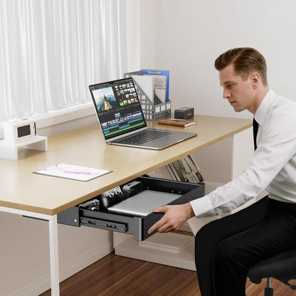 PUTORSEN Under Desk Storage Drawer 15.74" Wide - Smooth Slide Out Organizer for Standing Desk & Home Office,Max Load 17.6 lbs,Quiet Glide, White