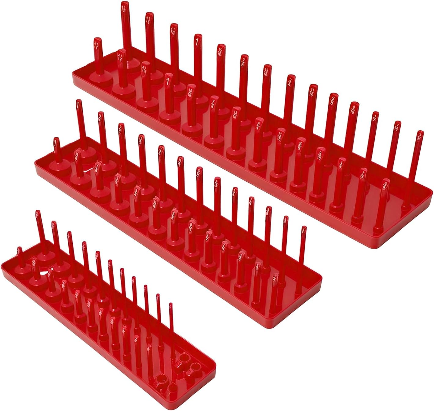 AIUITIO 6PCS Socket Organizer Tray Set, Red SAE & Black Metric Socket Storage Trays, 1/4-Inch, 3/8-Inch & 1/2-Inch Drive Deep and Shallow Socket Holders for Toolboxes