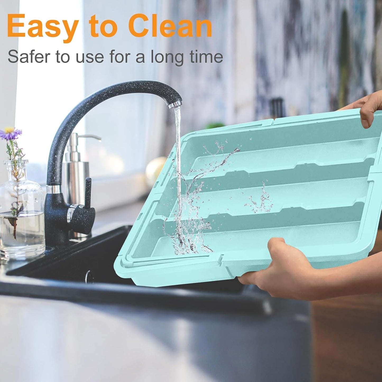 Homecor Large Utensil Organizer for Kitchen Drawer, Expandable Silverware Drawer Organizer Cooking Tray, Cutlery and Flatware Utensil Holder Kitchen Spatula Tools Storage with 3 Dividers, Grey