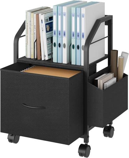 MAHANCRIS Small File Cabinet, Rolling Filing Cabinet for Under Desk with Divider, Single Non-Woven Fabric Drawer File Organizer for A4/Letter Size Documents, Under Desk Storage, Rustic Brown FCHR3001