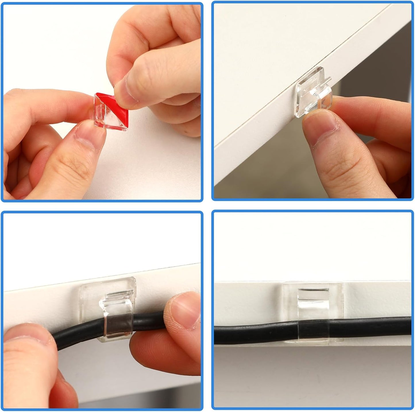 PETKNOWS 80 PCS Adhesive Cable Clips Christmas Clear Light Strip Mounting Clips Led Light Wire Holder Cable Clamp Organizer for Desk Outdoor Wall Cable