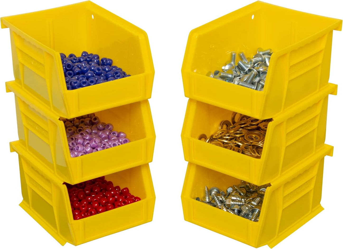 Akro-Mils 30210 AkroBins Plastic Storage Bins, Space-Saving Stackable Bins for Garage, Pantry, Craft Organization, 5" x 4" x 3", Stone, 6-Pack