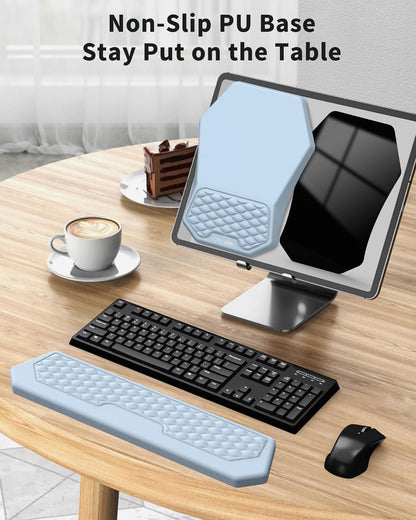 Ergonomic Mouse Pad and Keyboard Wrist Rest Support Set, Massage Design Mousepad for Carpal Tunnel Pain Relief, Memory Foam, Non-Slip PU Base for Computer Desk, Baby Blue