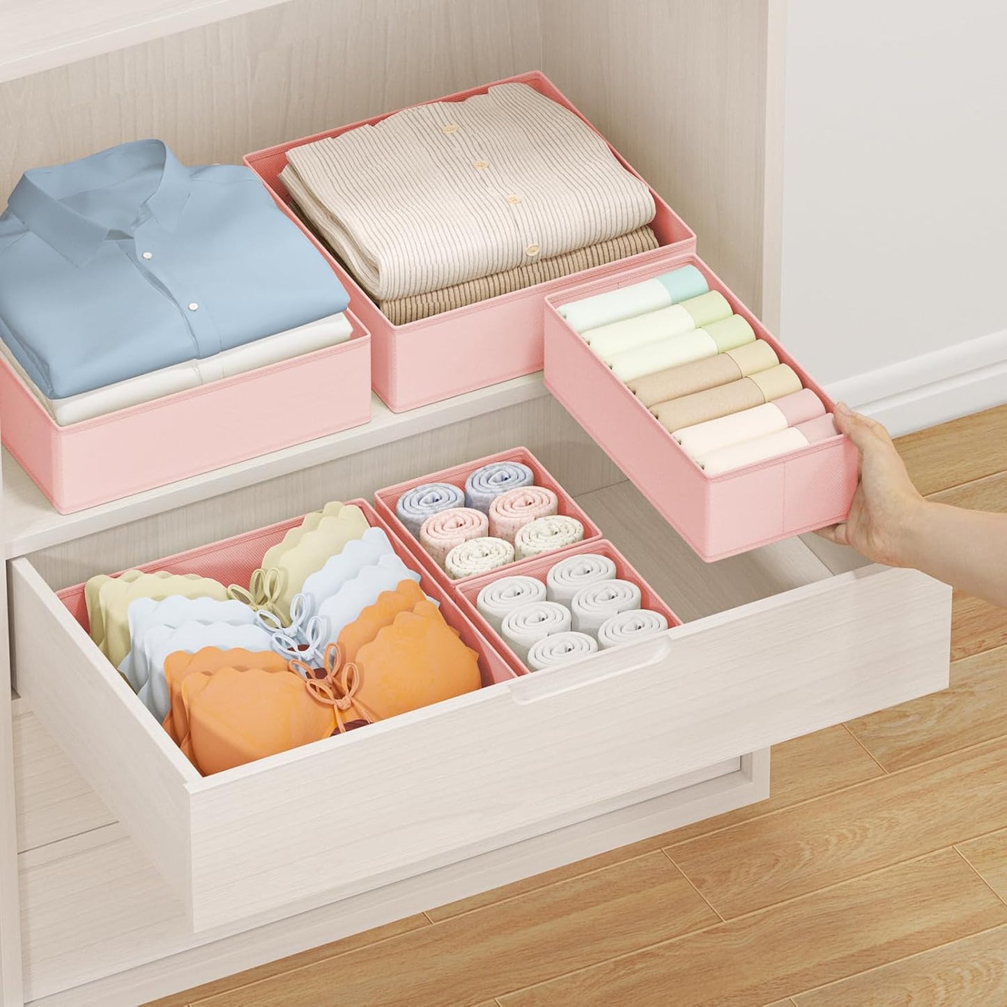 DIMJ Drawer Organizer Clothes - 20 Pack Closet Drawer Organizer Bins for Baby Clothes Storage, Fabric Dresser Organizer for Nursery Bedroom, Foldable Small Drawer Dividers for Underwear Socks