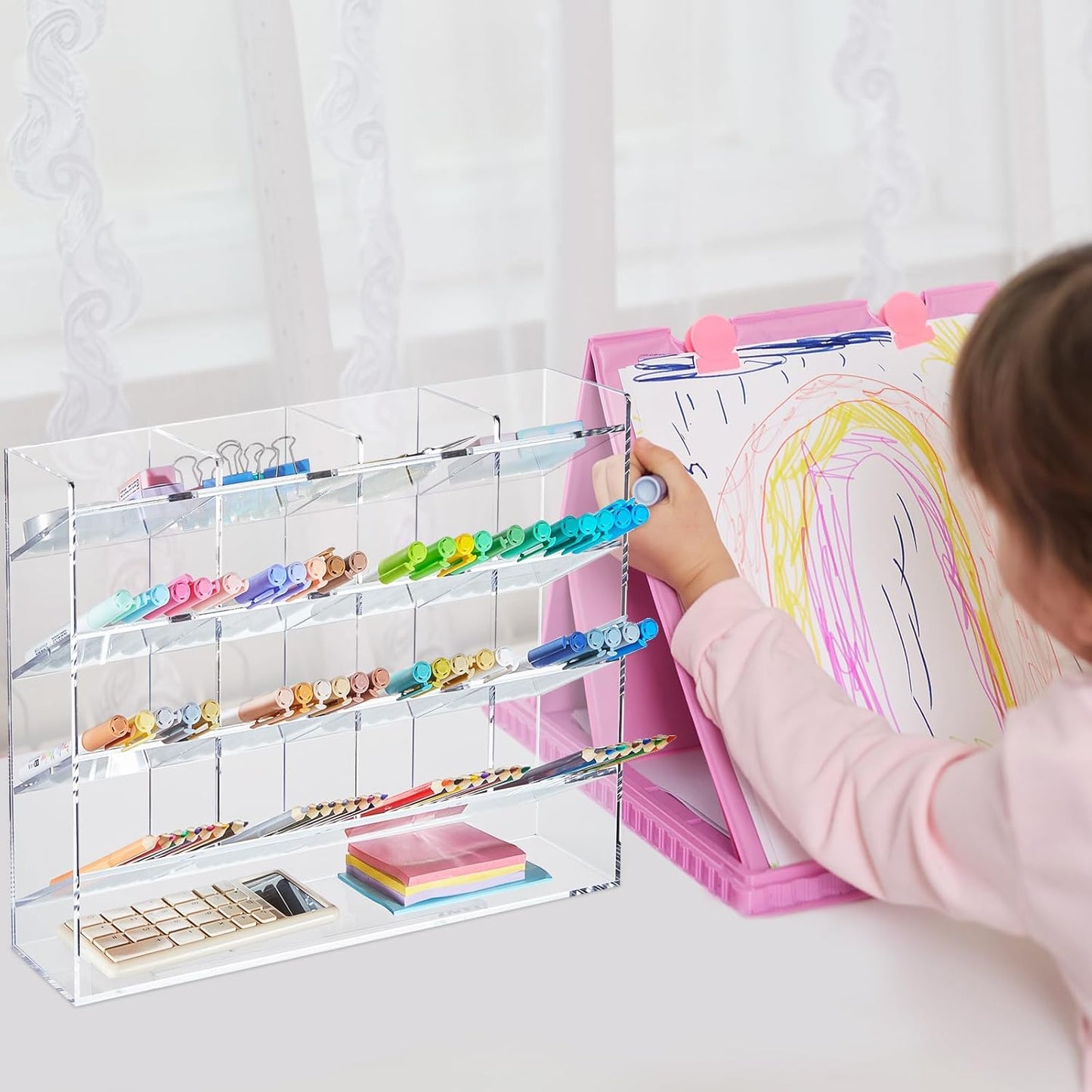 MotiMind Acrylic Pen Organizer Storage for 250 Markers Vertical Marker Organizer Acrylic Pen Display Holder for Office Desk Desktop Stationery Pencil Storage, Clear, 13 x 4 x 12.4 Inch