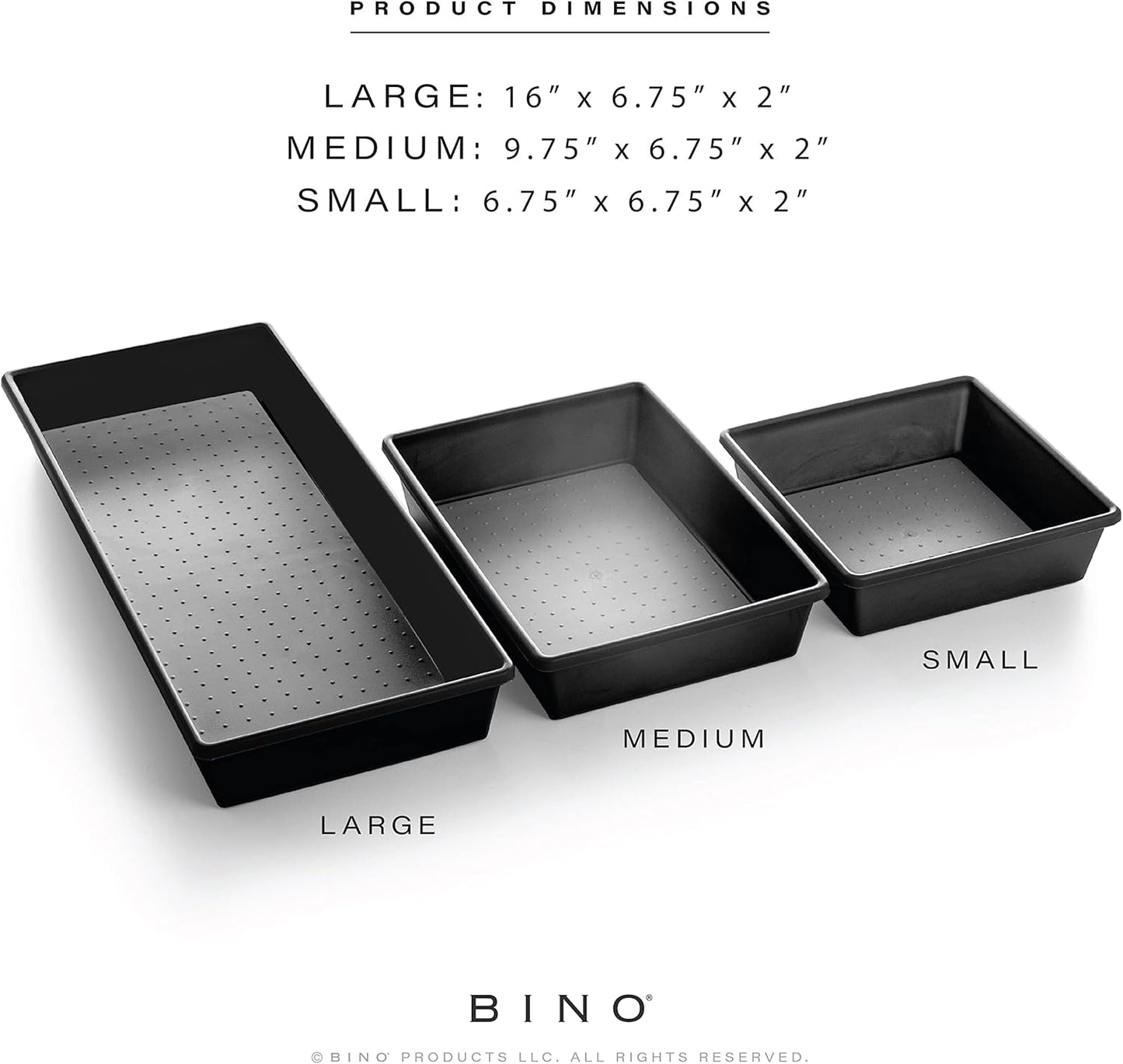 BINO | 3-Piece Drawer Organizer Bin Set, Large - Grey | THE MODULAR | Multi-Purpose Storage | Soft-Grip Lining and Non-Slip Rubber Feet | Durable | BPA-Free | Desk Drawer Organizer | Vanity Organizer