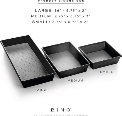BINO | 3-Piece Drawer Organizer Bin Set, Large - Grey | THE MODULAR | Multi-Purpose Storage | Soft-Grip Lining and Non-Slip Rubber Feet | Durable | BPA-Free | Desk Drawer Organizer | Vanity Organizer
