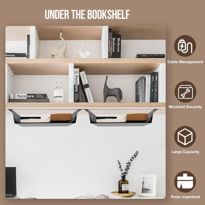 2 Pack Under Desk Shelf - Under Desk Storage Shelf Metals,Under Desk Organizer - Black Under Shelf Storage for Office Tables & Workstations（11 Inch）