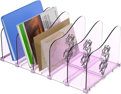 Adjustable Rose File Organizer for Desk, Vertical File Folder Holders for Magazines, Upright Desktop Binder Organizer, Clear Paper Bookshelf Divider File Sorter for School Office Supplies
