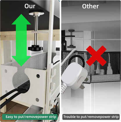 Multi-Model Under Desk Cable Management Tray 2 Packs Metal Under Desk Wire Management Clamp Mount Under Table Cord Management No Damage The Desk (Black)