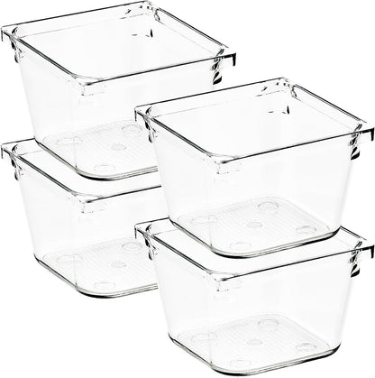 4 Pack Drawer Organizer - 3" X 6" Clear Acrylic Storage Bins with Non-Slip Pads, Versatile Desk Tray for Makeup, Jewelry, Kitchen, Bathroom, and Office Organization
