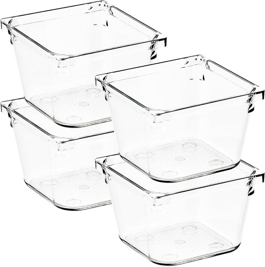 4 Pack Drawer Organizer - 3" X 6" Clear Acrylic Storage Bins with Non-Slip Pads, Versatile Desk Tray for Makeup, Jewelry, Kitchen, Bathroom, and Office Organization