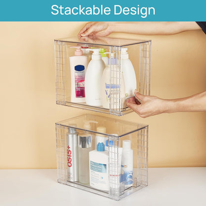 Vtopmart 4 Pack Stackable Storage Drawers,Clear Acrylic Drawer Organizers with Handles, Easily Assemble for Fridge, Bathroom,Kitchen Undersink,Cabinet,Pantry Organization and Storage
