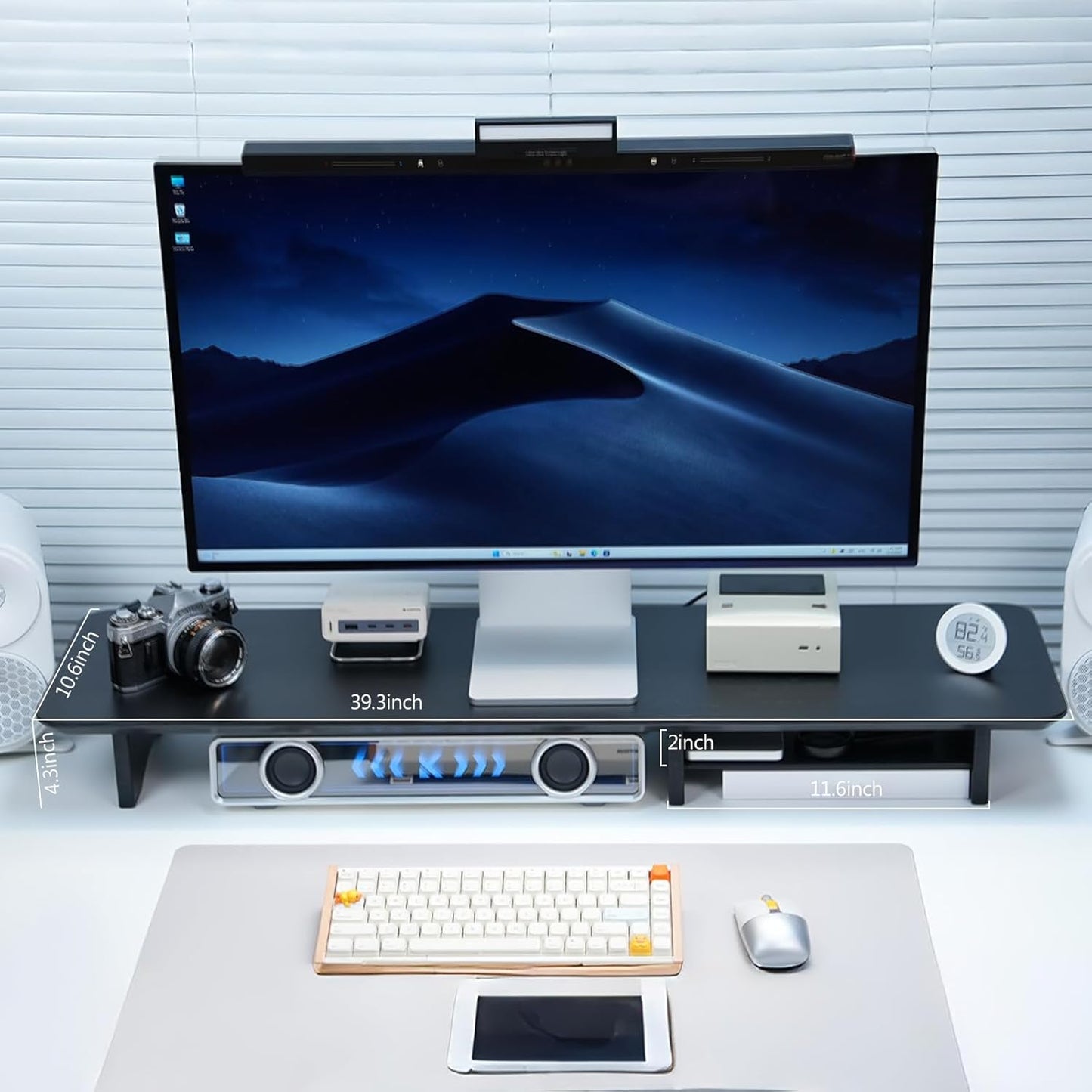 Bamboo Dual Monitor Stand Riser Natural, 2-Tier Desk Monitor Riser for 2 Monitors, Supports for PC Computer Monitor, Printer, Heavy TV Riser up to 300 lbs