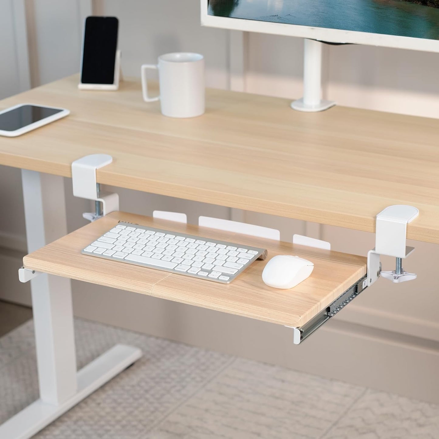 VIVO Large Clamp-on Computer Keyboard and Mouse Under Desk Slider Tray, 27 x 11 inch Pull Out Platform Drawer, White, MOUNT-KB05W
