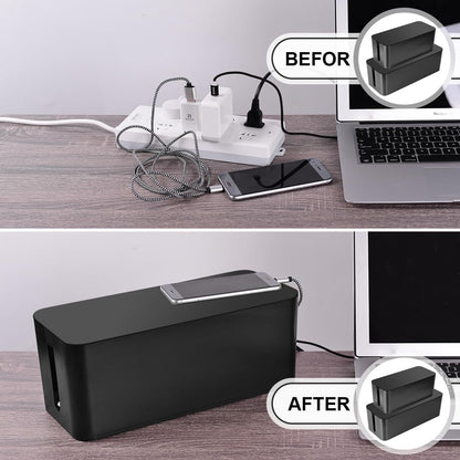 Cable Management Box, 2 Pack Large & Medium Cable Organizer Box with 17 PCS Cable Management Set, Cord Organizer Box to Hide Surge Protector on Desk or Floor (White)