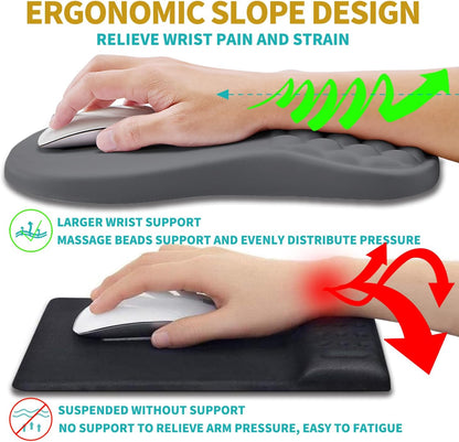 Hokafenle 2 in 1 Ergonomic Mouse Pad Wrist Support & Wrist Rest for Computer Keyboard Set, with Relieve Carpal Tunnel Pain Massage Bulge and Full Memory Gel Design (2In1 Set, Light Green)