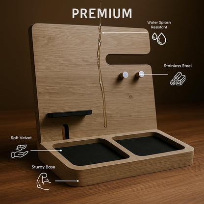 Namore Nightstand Organizer for Men – Wood Phone Docking Station & Bedside Valet Tray Organizer for Wallet, Watch & Keys – Unique Gifts for Men, Husband, Dad