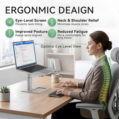 SOUNDANCE Adjustable Laptop Stand for Desk, Computer Stand, Ergonomic Laptop Riser Holder Compatible with 10 to 17.3 Inches Notebook PC Computer, Aluminum Silver