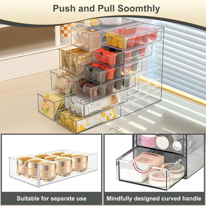 Acrylic Drawer Organizer with 22 Drawers, 4 Set Craft Organizers and Storage, Clear Storage Drawers, Desk Drawer Organizer for Vanity, Office Supplies, Jewelry, Pen