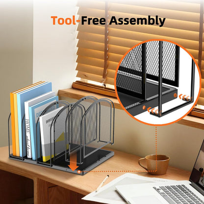 SUPEASY 5-Section File Organizer for Desk, Mesh Desk Organizer, Vertical File Folder Holder, File Floder Organizer for Office Home School Classroom, Black