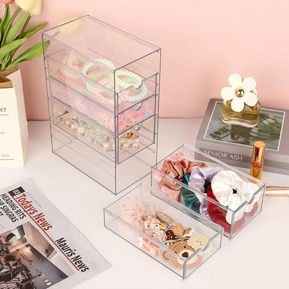 Hipiwe Plastic Drawer Organizer Clear Desktop Drawers Box with 6 Pull Out Drawer Compact Storage Box for Cabinet Vanity Bathroom Bedroom Pantry Shelf Office Closet Organization