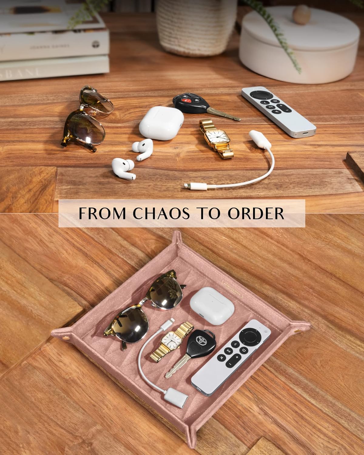 Benevolence LA Perfume & Jewelry Trays for Dresser, Set of 2 | Vanity Valet Organizer, Catch-All Tray for Makeup & Accessories | Decorative Desk & Dressing Table Organizer – Dusty Pink