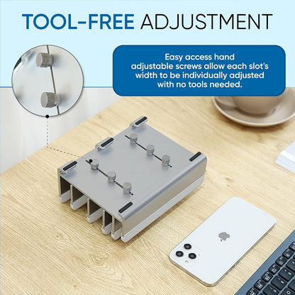 Elestoria 5-Slot Vertical Laptop Stand - Aluminum Laptop Stand Vertical for Desk -Laptop Holder with Adjustable Width (12-38mm) Compatible with MacBook Pro/Air & Gaming Laptops up to 17.3"-Grey