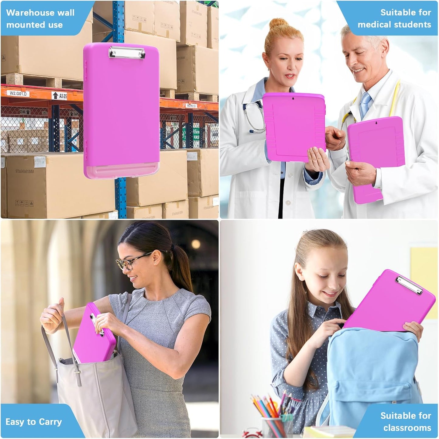 Hongri Clipboard with Storage with Pen Holder, Folder Nursing Clip Board 8.5 x 11 Foilo-Side Opening, High Capacity, Light Weight for Teachers, Classroom. Size 14 x 9.6 x 1.2 in(Pink)