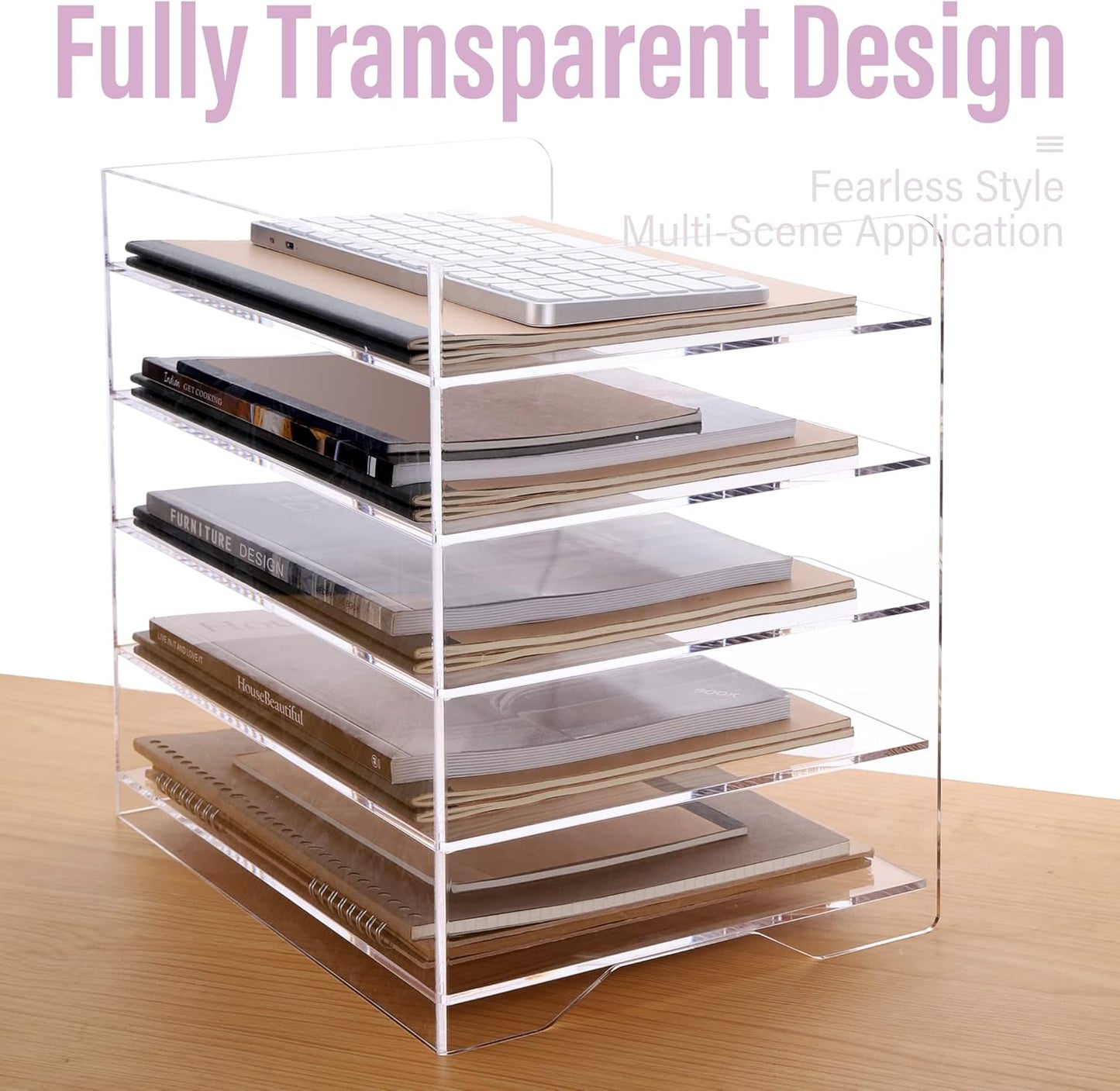 SANRUI 4 Tier Clear Desk Paper Letter Organizer Trays, A4 Stackable File Document Tray, Acrylic Desk Organizers and Accessories Sorter, Workspace Office Supplies Organizers,12.4inx8.86inx6.64in