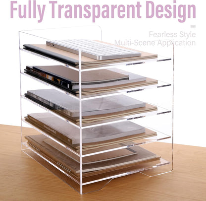 SANRUI 4 Tier Clear Desk Paper Letter Organizer Trays, A4 Stackable File Document Tray, Acrylic Desk Organizers and Accessories Sorter, Workspace Office Supplies Organizers,12.4inx8.86inx6.64in