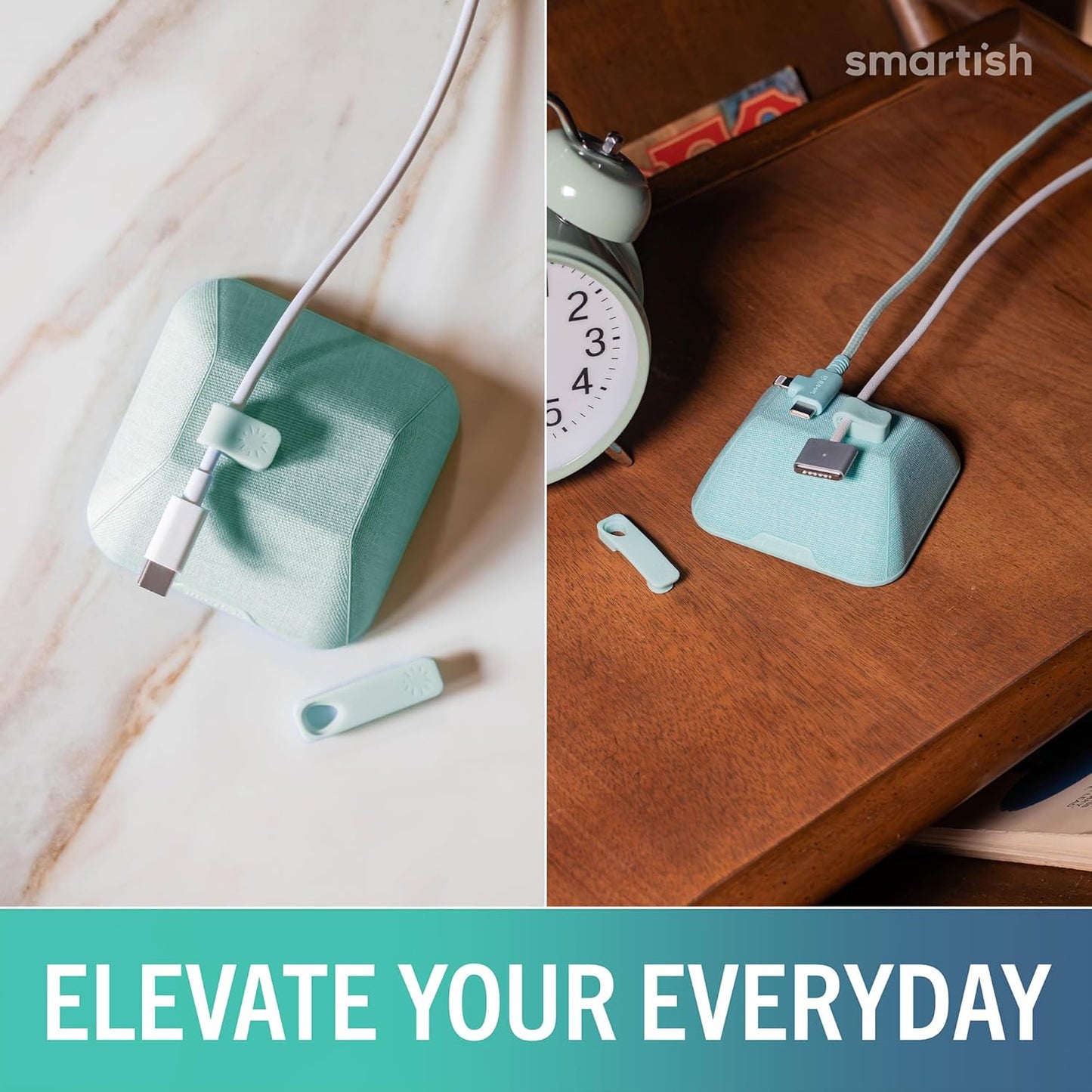 Smartish® Magnetic Cord Holder - Cable Wrangler Organizer with Magnet Clips for Charger Management on Desktop, Nightstand for USB-C + Lightning - Lightly Toasted Beige