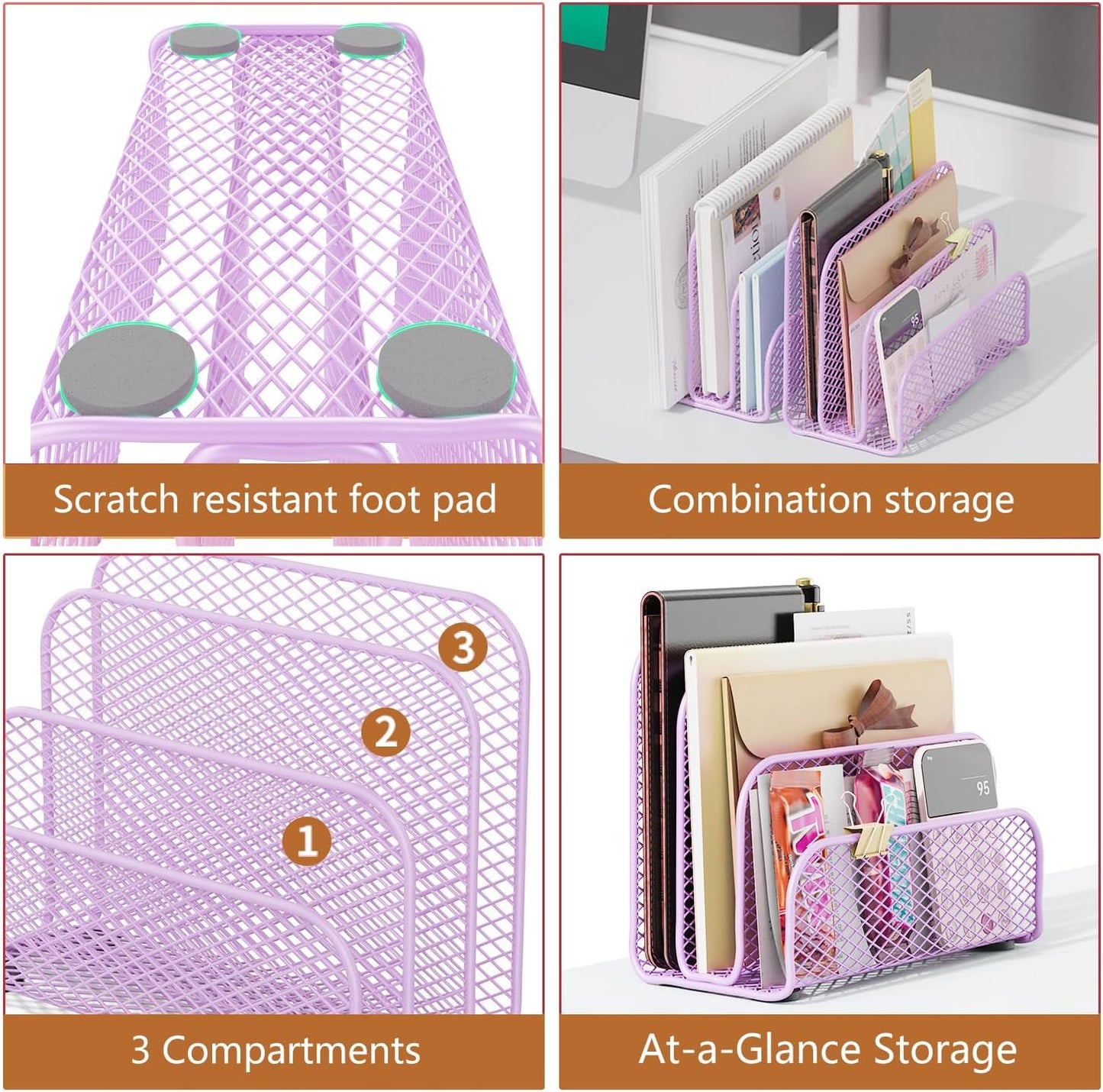 gianotter Mail Organizer Countertop, Metal File Holder with 3-Slot, Rose Gold Desk Accessories & Workspace Organizers (Rose Gold)