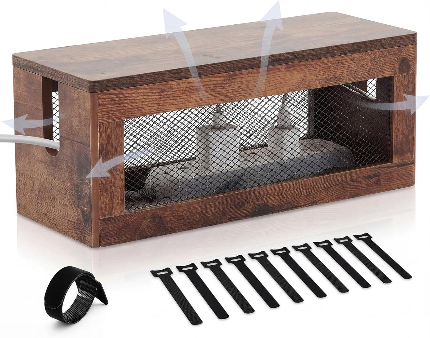 Chunful Extra Large Cable Management Box, 16'' Wood Cord Hider Organizer with Ventilation Nets & Organizer for Power Strip, TV Wires & Desk Cable Storage, Magnetic Lid Hide Floor Cables