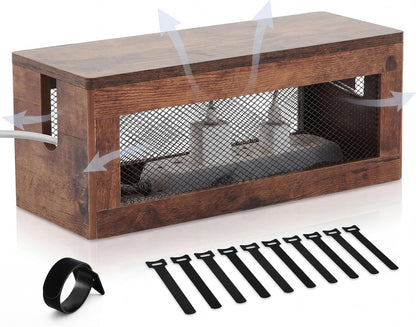 Chunful Extra Large Cable Management Box, 16'' Wood Cord Hider Organizer with Ventilation Nets & Organizer for Power Strip, TV Wires & Desk Cable Storage, Magnetic Lid Hide Floor Cables