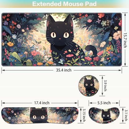 Desk Mat, Large Gaming Mouse Pad with Wrist Rest, 4in1 XXL Mousepad+Keyboard Wrist Rest+Mouse Pad Wrist Support+Cup Coaster Set Ergonomic Floral Computer Desk Arm Wrist for Decor Home Office Women
