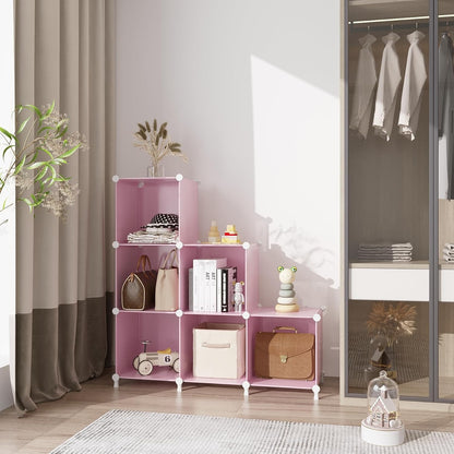 AWTATOS Cube Storage Organizer, Storage Cubes Shelves Bookshelf, 6 Cube Closet Organizers and Storage, DIY Stackable Plastic Clothes Organizer Shelving for Bedroom, Home, White