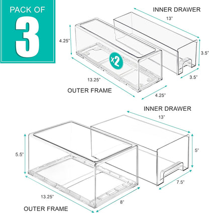 Sorbus Small Clear Stackable Storage Drawers – 4-Pack Plastic Organizer Bins with Handles – Stackable Pull-Out Storage Drawers for Closet, Pantry, Office, Bathroom, Craft, and Toy Organization