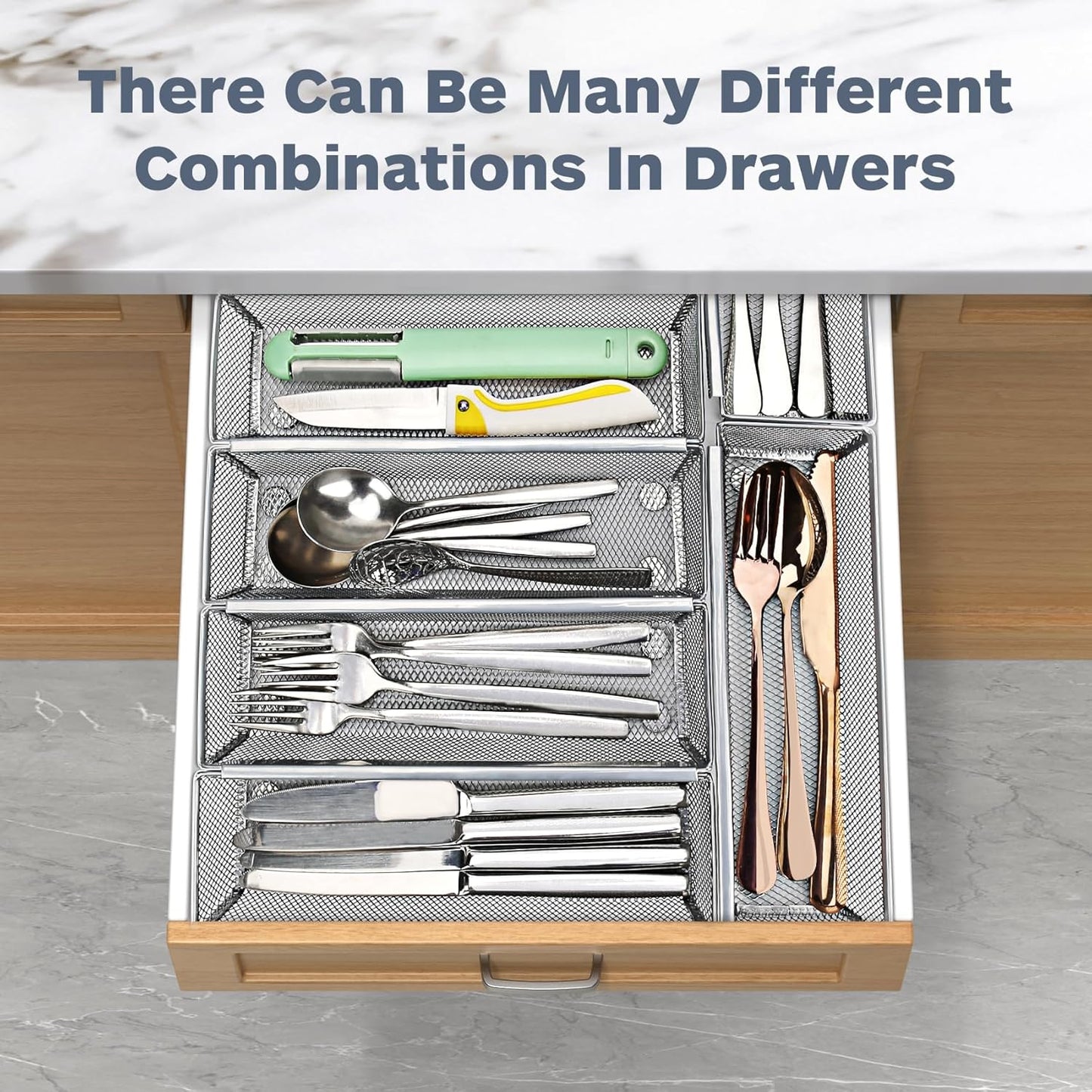 Smgmg Silverware Drawer Organizer, Silverware Organizer for Drawer, 6 Pack Utensil Organizer for Kitchen Drawers, Kitchen Drawer Organizer for Large Utensils with Interlocking Arm (9.6 * 3 * 2 inch)