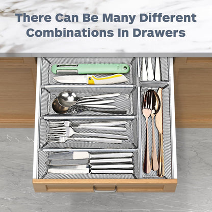 Smgmg Silverware Drawer Organizer, Silverware Organizer for Drawer, 6 Pack Utensil Organizer for Kitchen Drawers, Kitchen Drawer Organizer for Large Utensils with Interlocking Arm (9.6 * 3 * 2 inch)