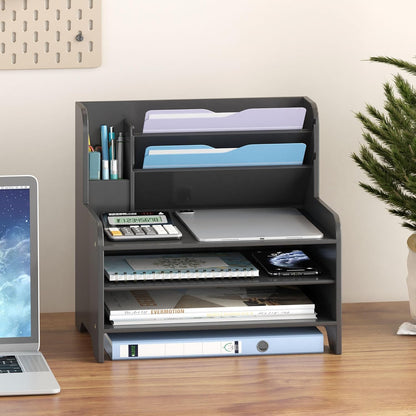 Desk File Organizer 4-Tier Desktop Paper Mail Organizer Document Holder for Home Office Supplies, Office Desk Accessories & Workspace (Nature)